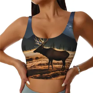 Elk in The Meadow Women's Sexy Sports Vest Sleeveless Athletic Gym T-Shirts Vest U-Shaped Back Quick Dry Top
