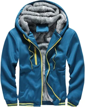 evzosrz Hoodies for Men Zipper Jackets Sherpa Lined Hooded Fleece Sweatshirts Full Zip Wool Heavyweight Warm Cardigans