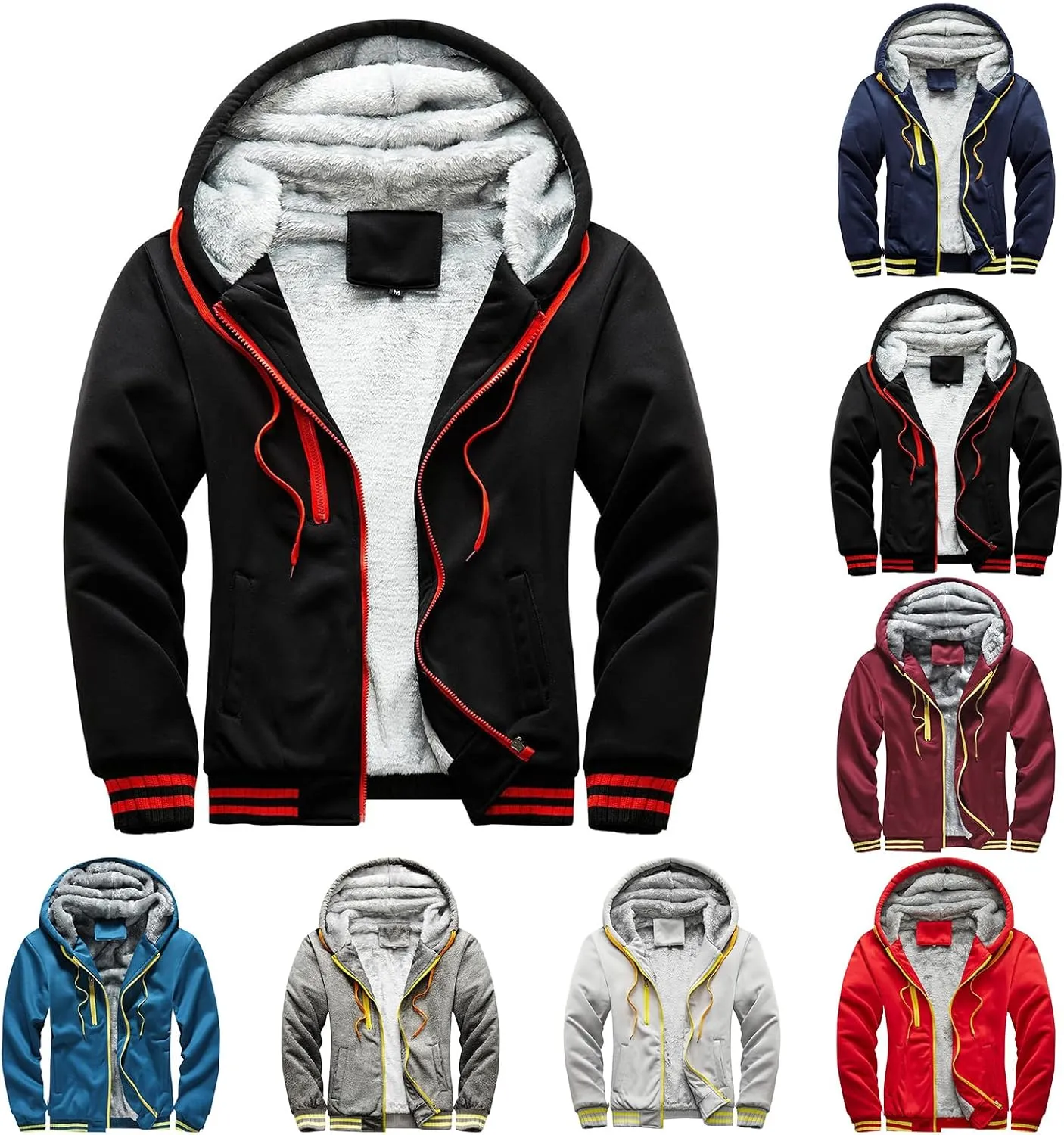 evzosrz Hoodies for Men Zipper Jackets Sherpa Lined Hooded Fleece Sweatshirts Full Zip Wool Heavyweight Warm Cardigans