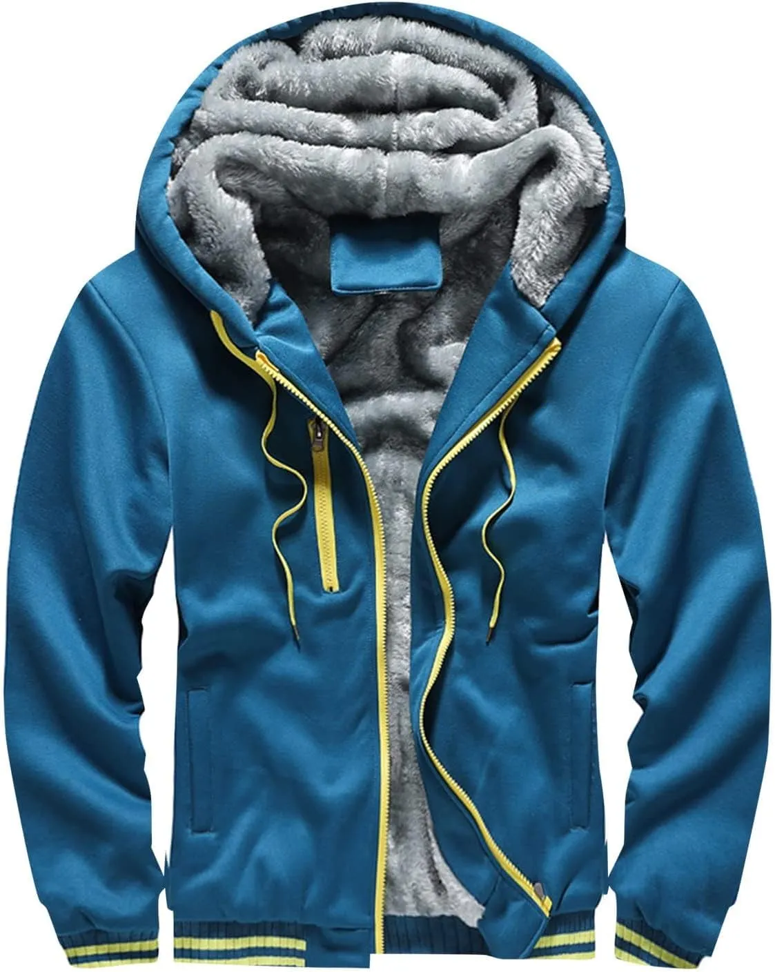 evzosrz Hoodies for Men Zipper Jackets Sherpa Lined Hooded Fleece Sweatshirts Full Zip Wool Heavyweight Warm Cardigans