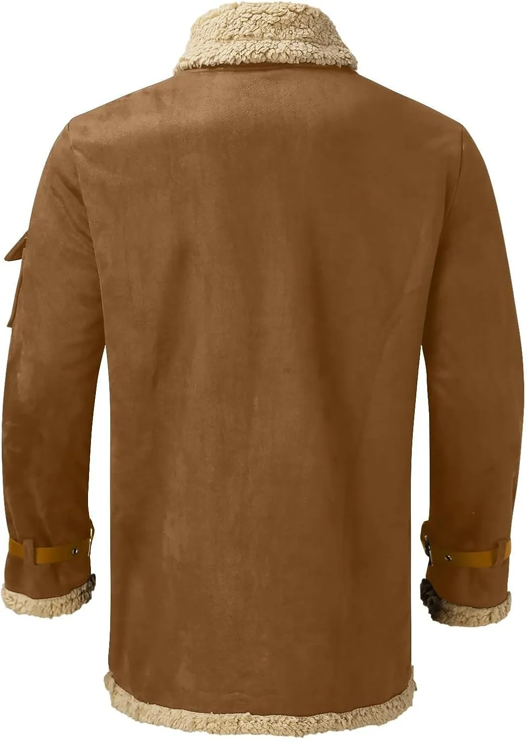 evzosrz Men's Bomber Jackets Faux Leather Sherpa Fleece Lined Suede Jackets Heavyweight Fur Overcoats Vintage Winter Coats