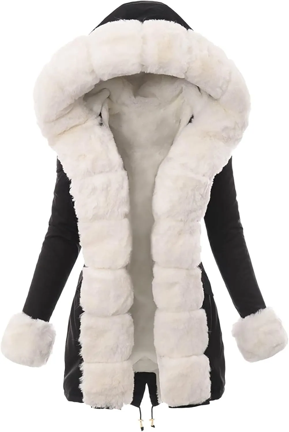 Fashion Furry Winter Coats for Women 2024 Faux Fur Neck Hooded Jacket Down Warm Coat Windbreaker Overcoat