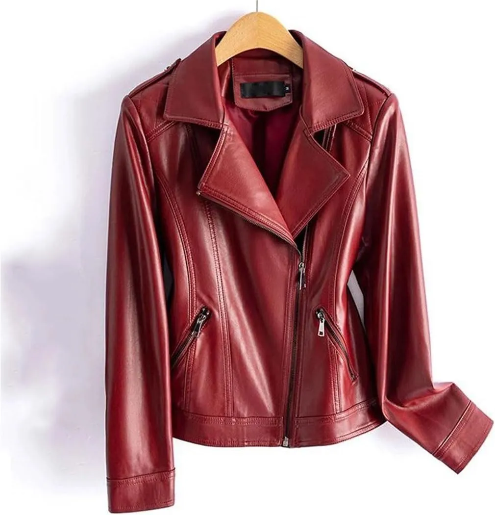 Fashion Women Split Jackets Zipper Short Full Sleeve Moto Biker Jackets Casual Leather Coats