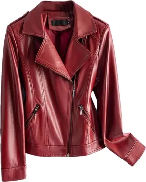 Fashion Women Split Jackets Zipper Short Full Sleeve Moto Biker Jackets Casual Leather Coats