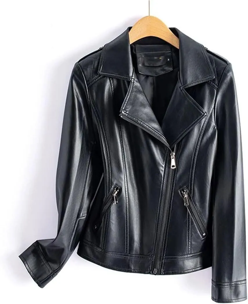 Fashion Women Split Jackets Zipper Short Full Sleeve Moto Biker Jackets Casual Leather Coats