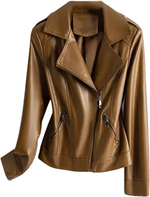 Fashion Women Split Jackets Zipper Short Full Sleeve Moto Biker Jackets Casual Leather Coats