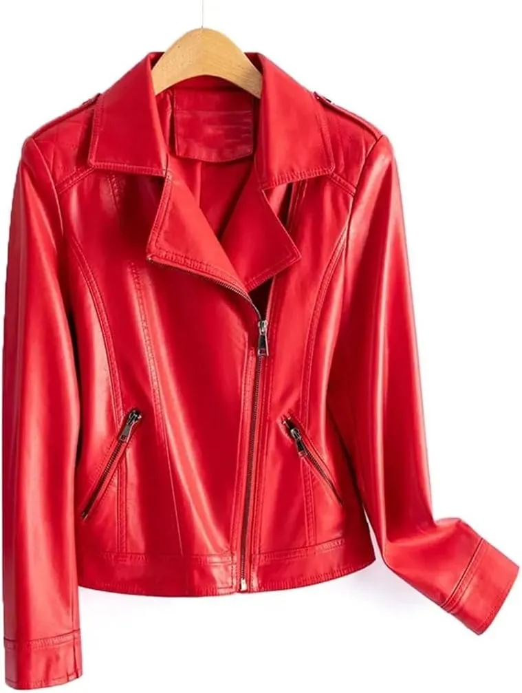 Fashion Women Split Jackets Zipper Short Full Sleeve Moto Biker Jackets Casual Leather Coats