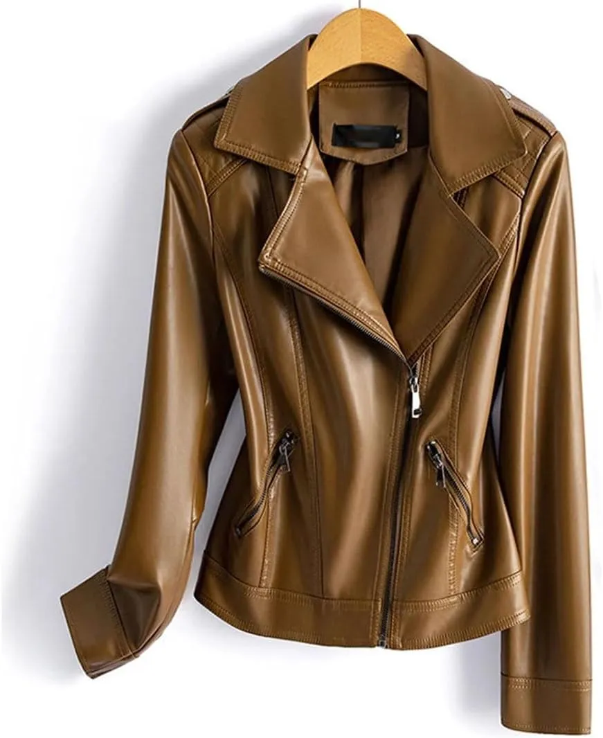Fashion Women Split Jackets Zipper Short Full Sleeve Moto Biker Jackets Casual Leather Coats