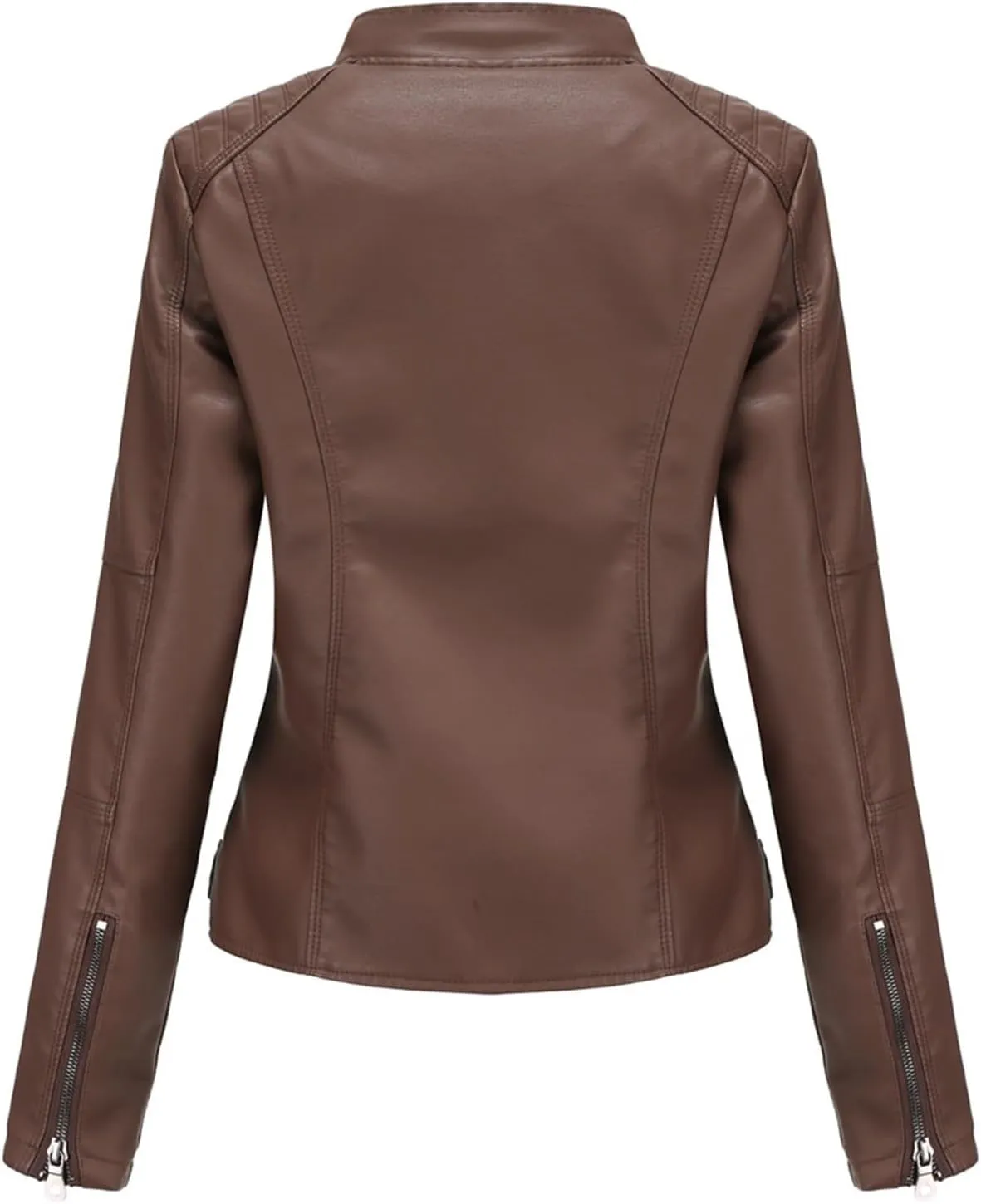 Faux Leather Jackets for Women, Vegan Jackets Moto Biker Motocycle Coat with Stitching Detail