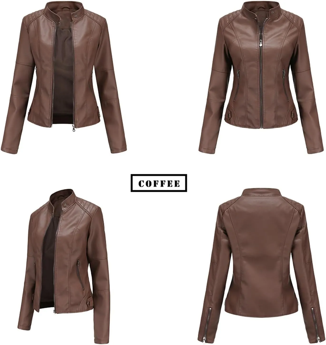 Faux Leather Jackets for Women, Vegan Jackets Moto Biker Motocycle Coat with Stitching Detail