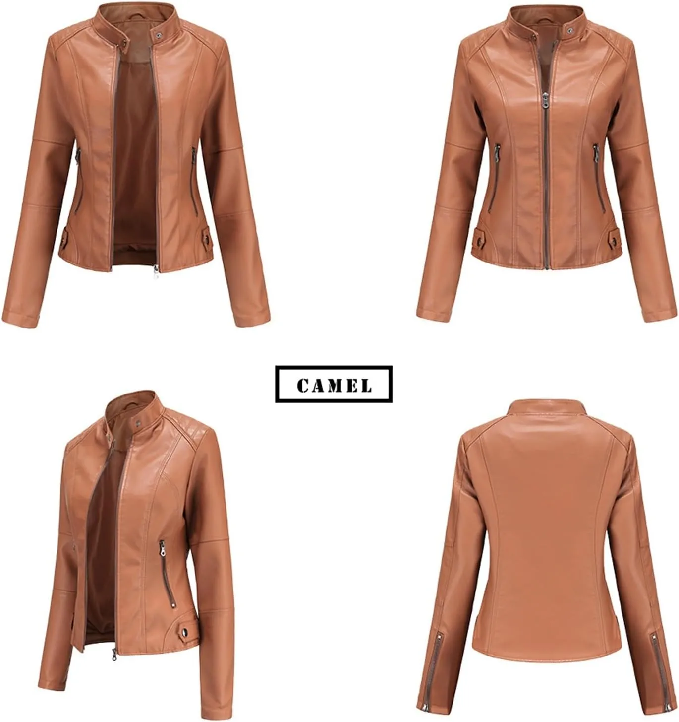 Faux Leather Jackets for Women, Vegan Jackets Moto Biker Motocycle Coat with Stitching Detail