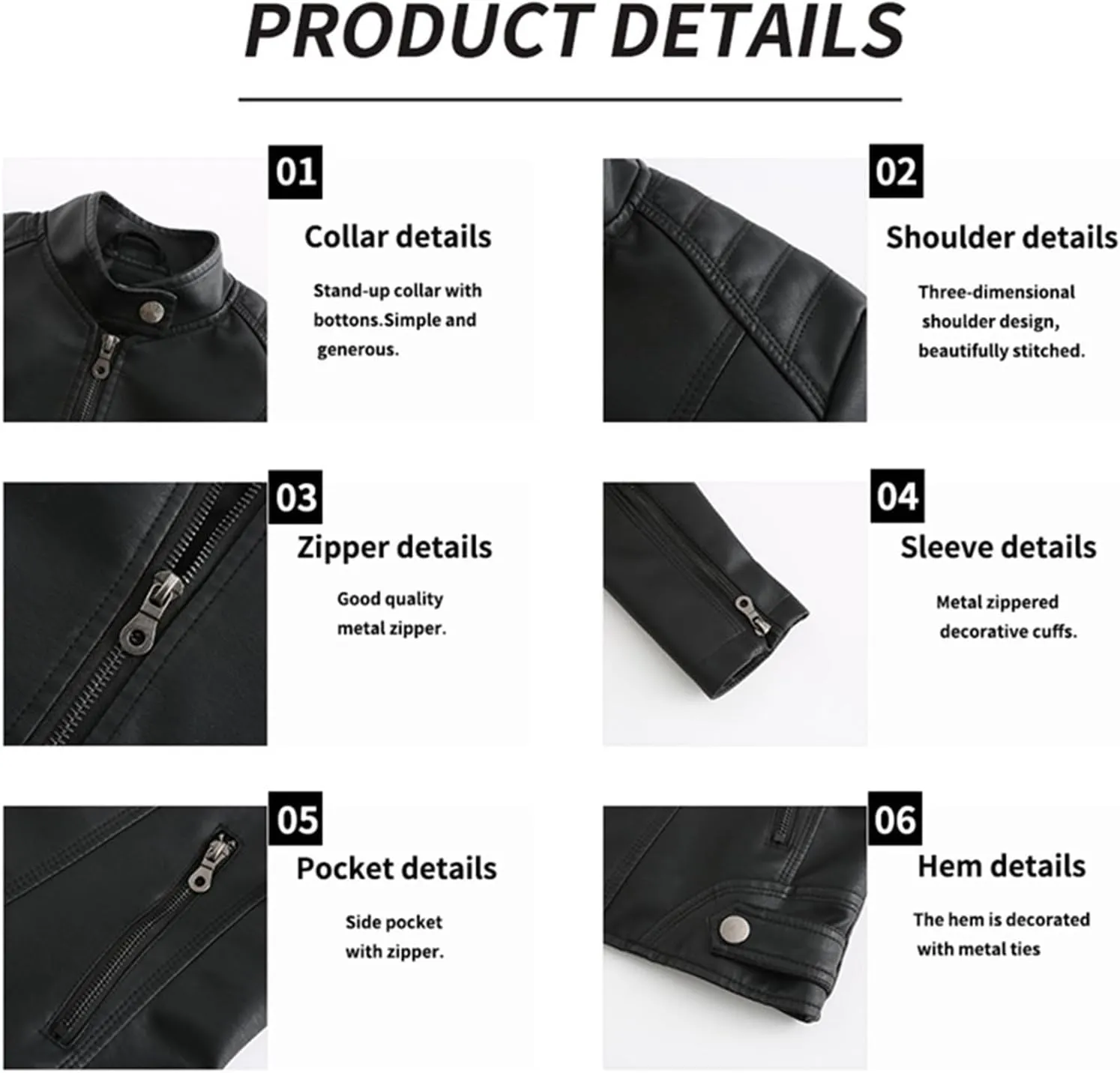 Faux Leather Jackets for Women, Vegan Jackets Moto Biker Motocycle Coat with Stitching Detail