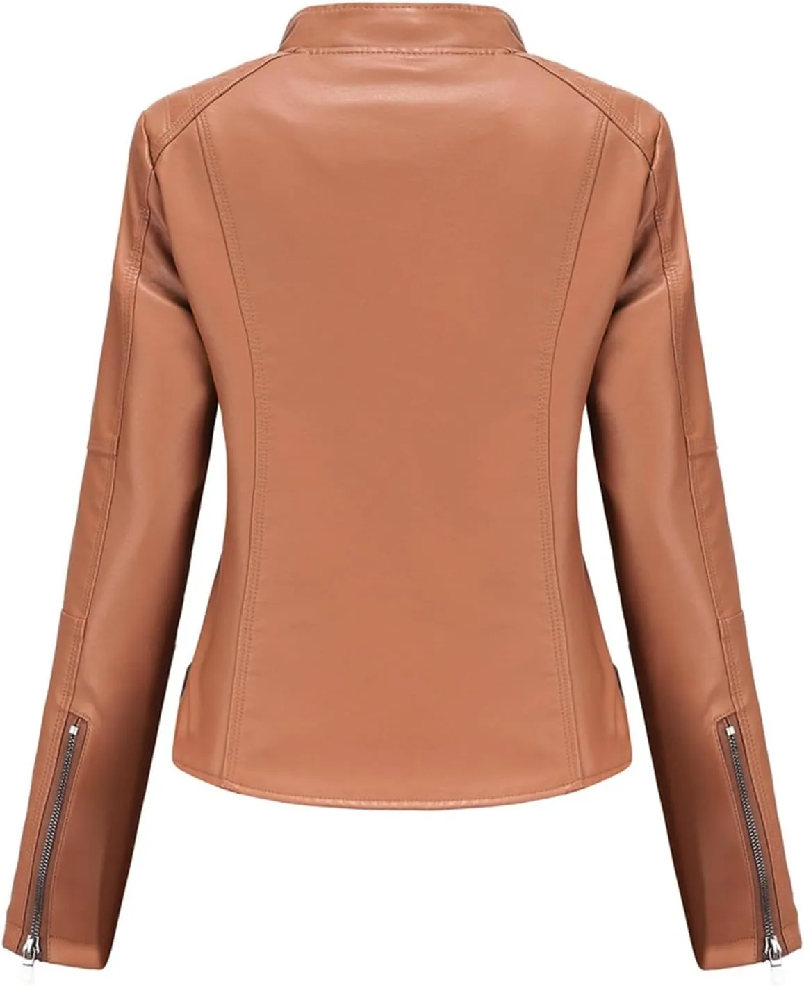 Faux Leather Jackets for Women, Vegan Jackets Moto Biker Motocycle Coat with Stitching Detail