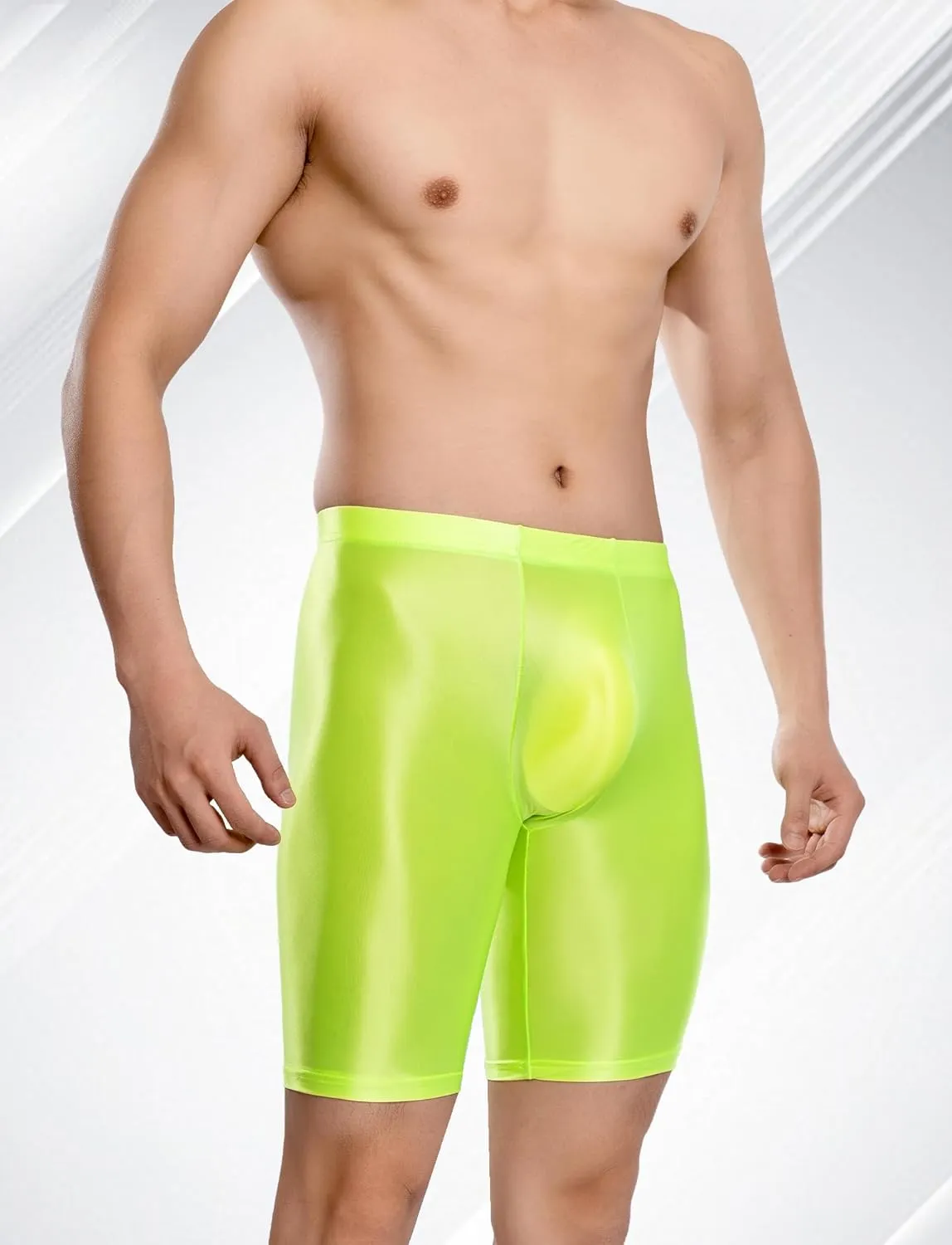 FEOYA Men's Shiny Glossy Oily Compression Shorts Tights See Through Sheer Sports Trunks Bottoms for Bodybuilding