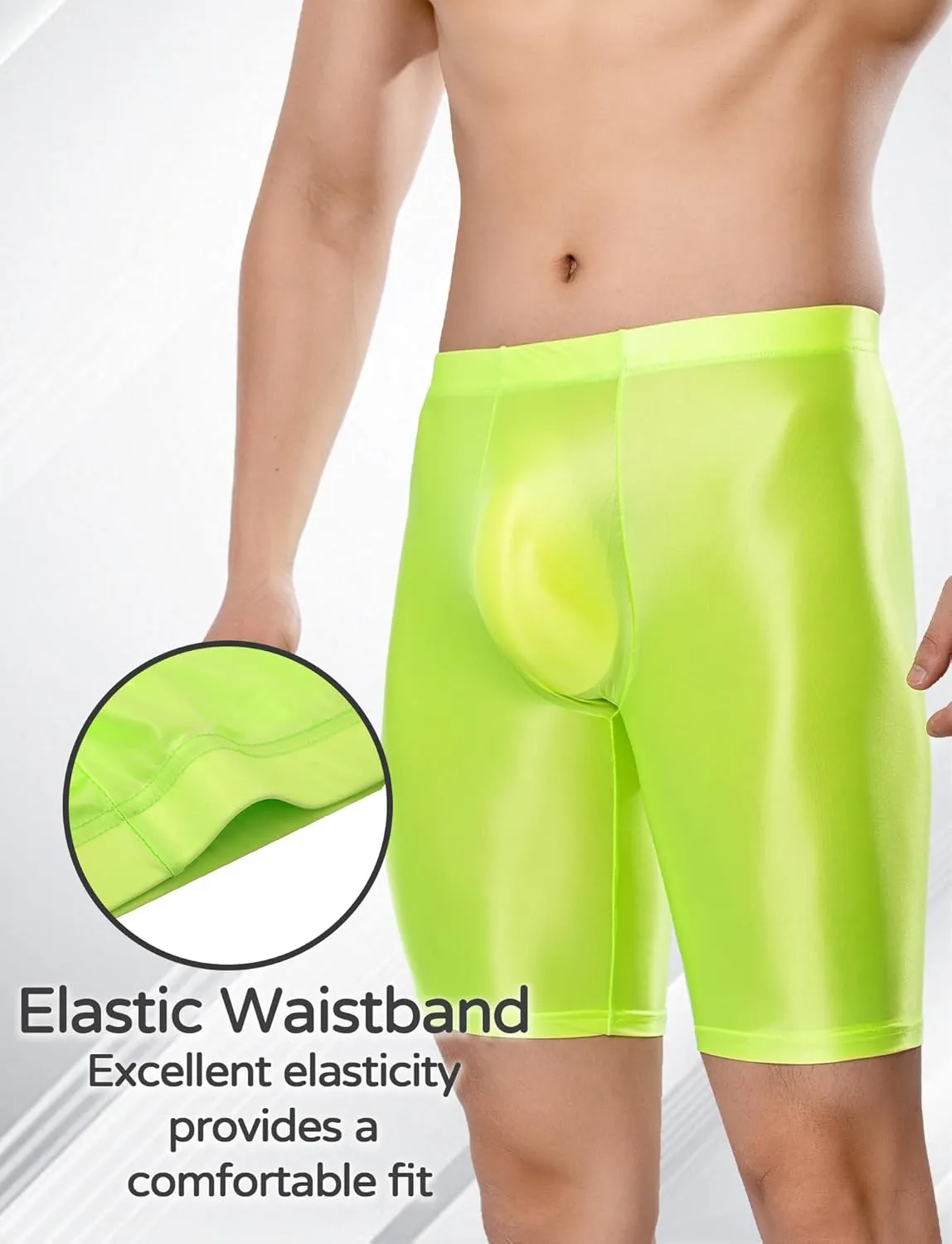 FEOYA Men's Shiny Glossy Oily Compression Shorts Tights See Through Sheer Sports Trunks Bottoms for Bodybuilding