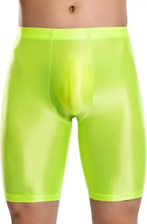 FEOYA Men's Shiny Glossy Oily Compression Shorts Tights See Through Sheer Sports Trunks Bottoms for Bodybuilding