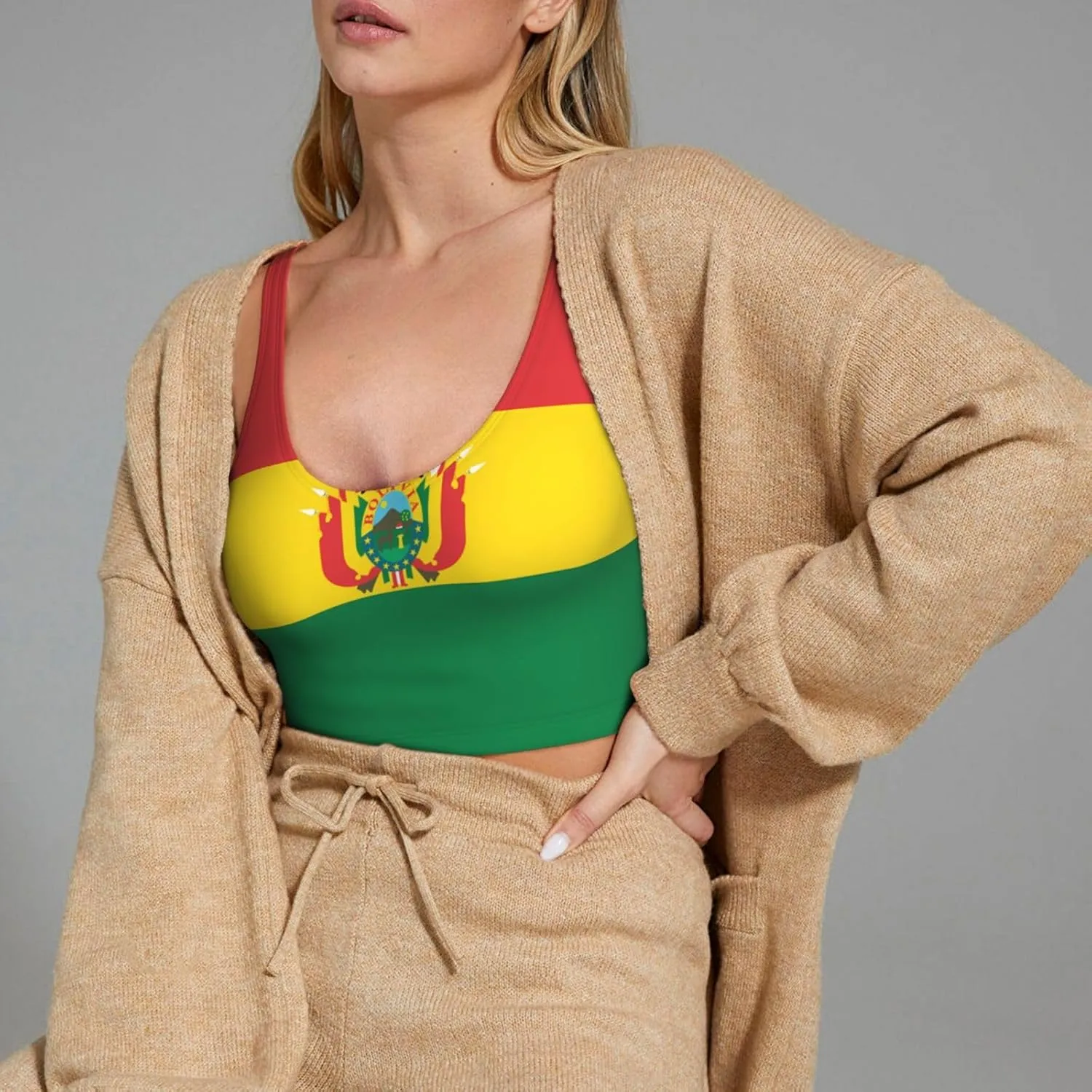 Flag of Bolivia Women's Sexy Sports Vest Sleeveless Athletic Gym T-Shirts Vest U-Shaped Back Quick Dry Top