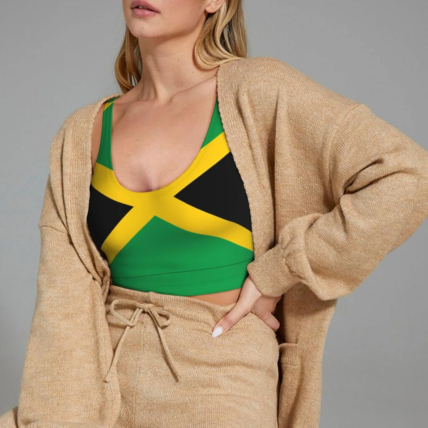 Flag of Jamaica Women's Sexy Sports Vest Sleeveless Athletic Gym T-Shirts Vest U-Shaped Back Quick Dry Top