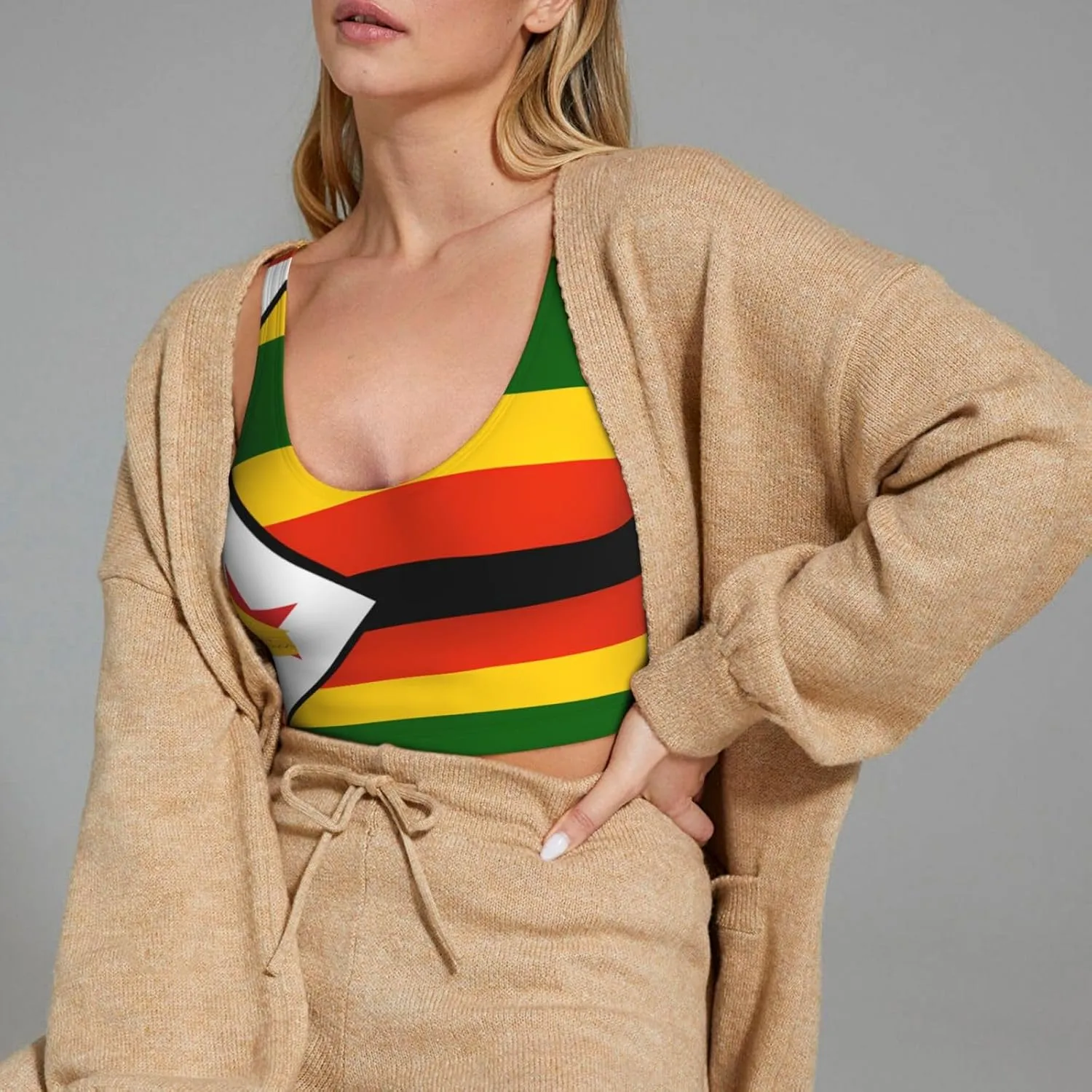 Flag of Zimbabwe Women's Sexy Sports Vest Sleeveless Athletic Gym T-Shirts Vest U-Shaped Back Quick Dry Top