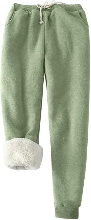 Fleece Pants Women 2024 High Waisted Thermal Tights Casual Drawstring Sweatpants Sherpa Lined Athletic Winter Pants