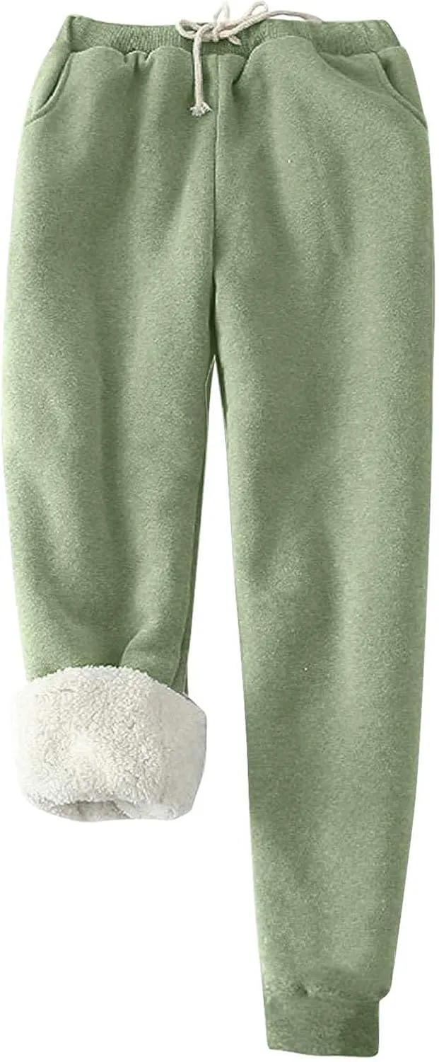 Fleece Pants Women 2024 High Waisted Thermal Tights Casual Drawstring Sweatpants Sherpa Lined Athletic Winter Pants