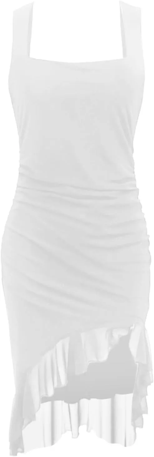 Formal Dresses for Women Petite Mermaid Ruffles Spaghetti Straps Wrap Club Dresses Wedding Cocktail Party Sundresses