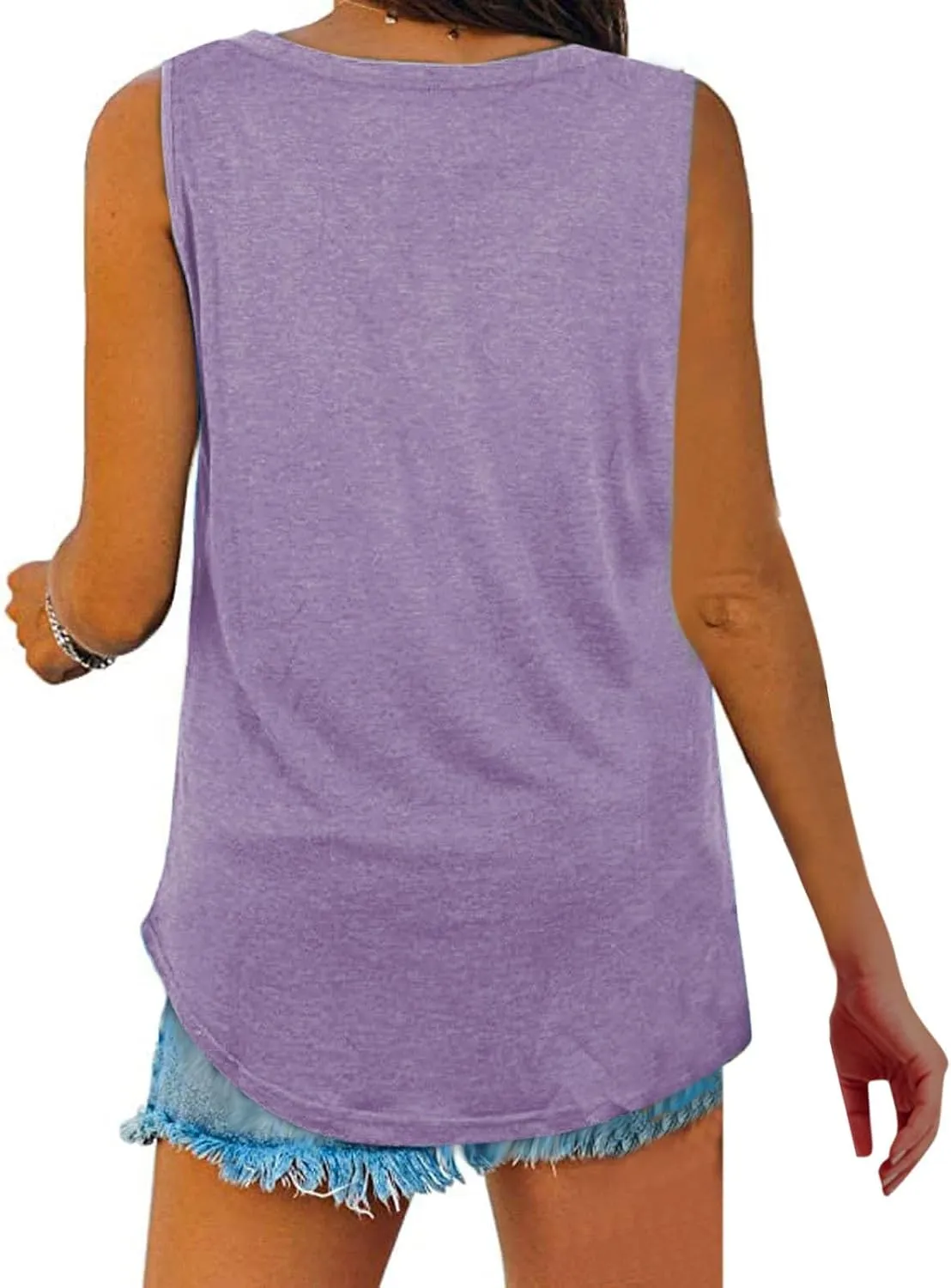 Generic Tank Tops for Women 2024 Summer V Neck Sleeveless Basic Tanks Loose Fit Flowy Shirts Casual Vacation Beach Blouses