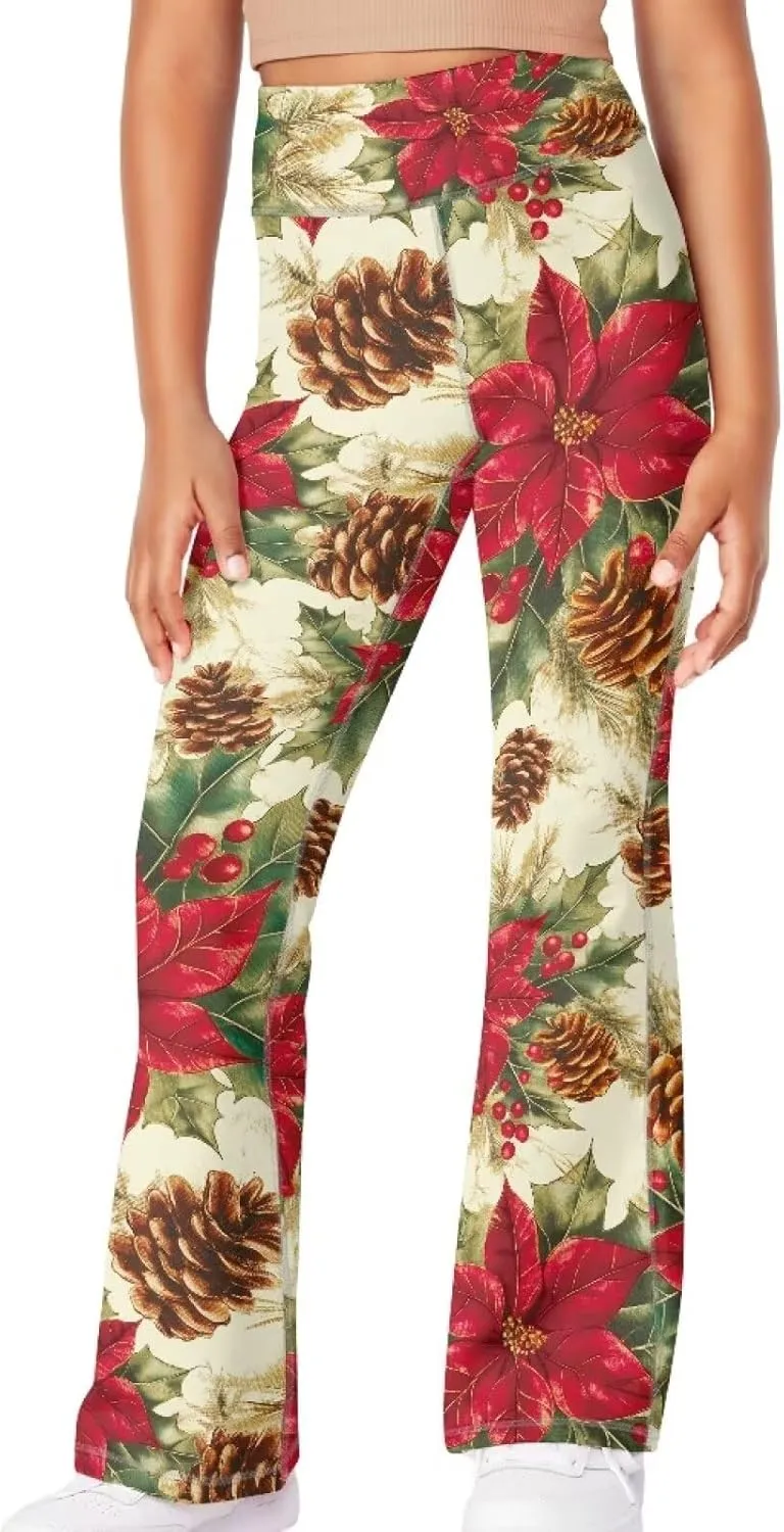 Girls' Athletic Leggings Bell Bottoms Kids Dance Running Yoga Pants High Waisted Workout Active Dance Tights