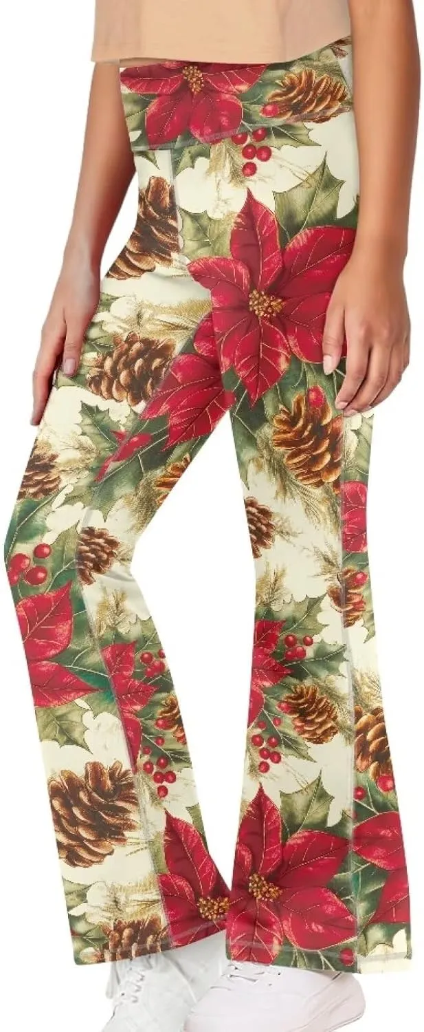 Girls' Athletic Leggings Bell Bottoms Kids Dance Running Yoga Pants High Waisted Workout Active Dance Tights