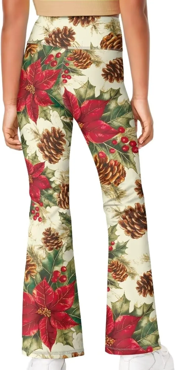 Girls' Athletic Leggings Bell Bottoms Kids Dance Running Yoga Pants High Waisted Workout Active Dance Tights