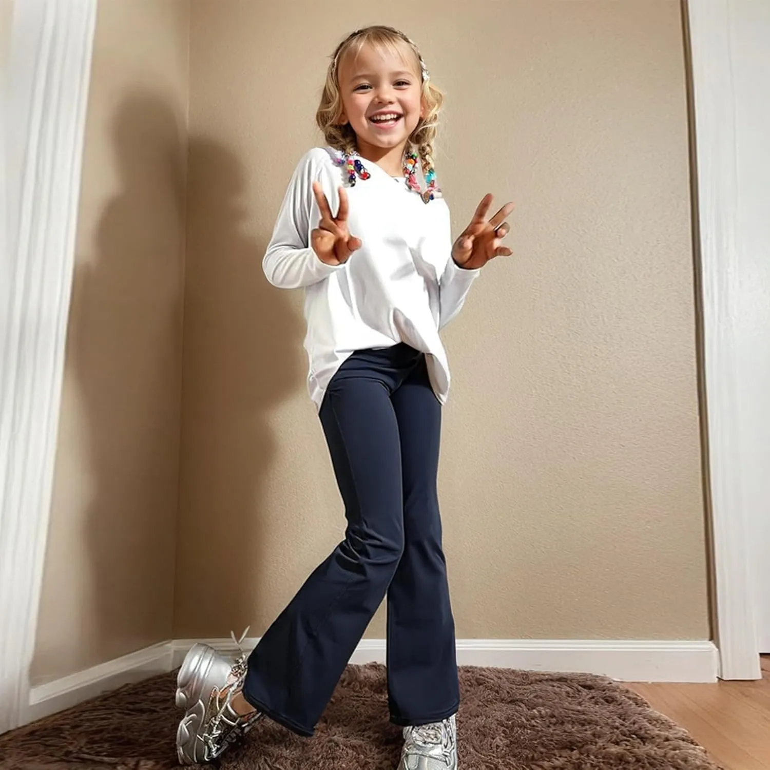 Girls Flare Pants Leggings Casual High Waisted Yoga Pants Kids Padded Bell Bottoms 5-13 Years