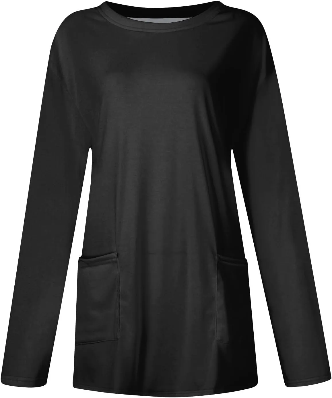 GOFULY Womens Dressy Tunic Tops Long Sleeve Crewneck Work Shirts Fall Elegant Blouses Solid Casual Winter Outfit with Pockets