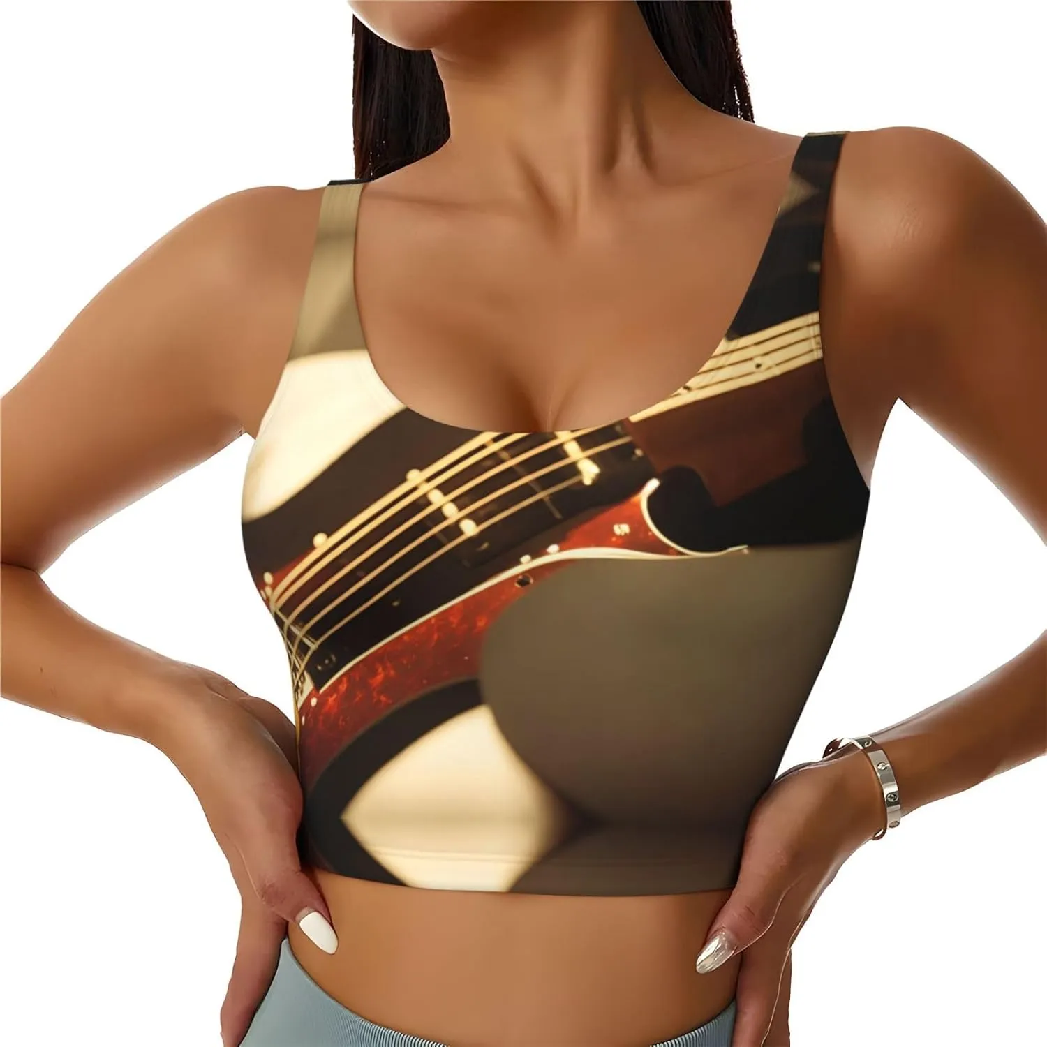 Guitar Instruments Women's Sexy Sports Vest Sleeveless Athletic Gym T-Shirts Vest U-Shaped Back Quick Dry Top