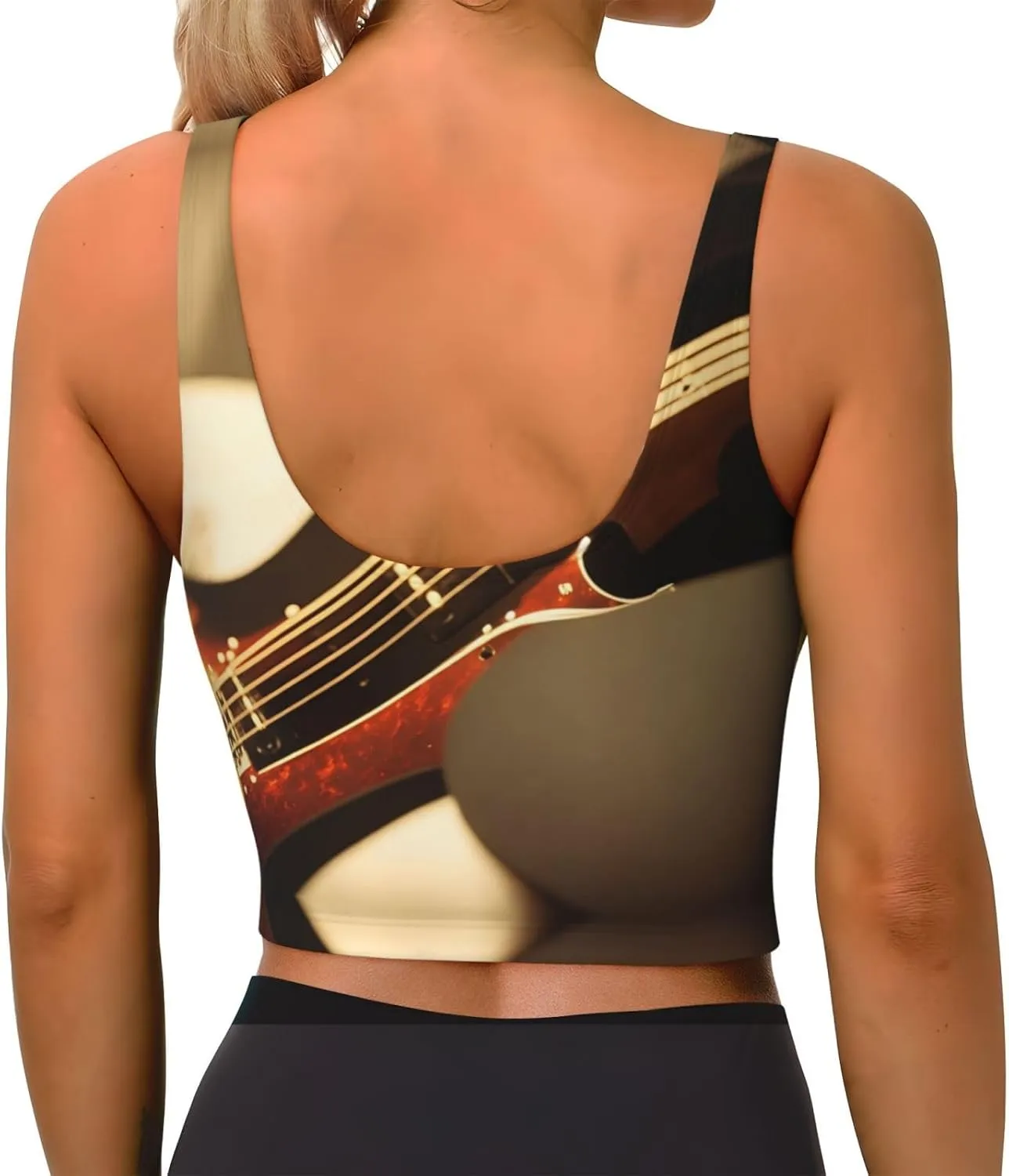 Guitar Instruments Women's Sexy Sports Vest Sleeveless Athletic Gym T-Shirts Vest U-Shaped Back Quick Dry Top