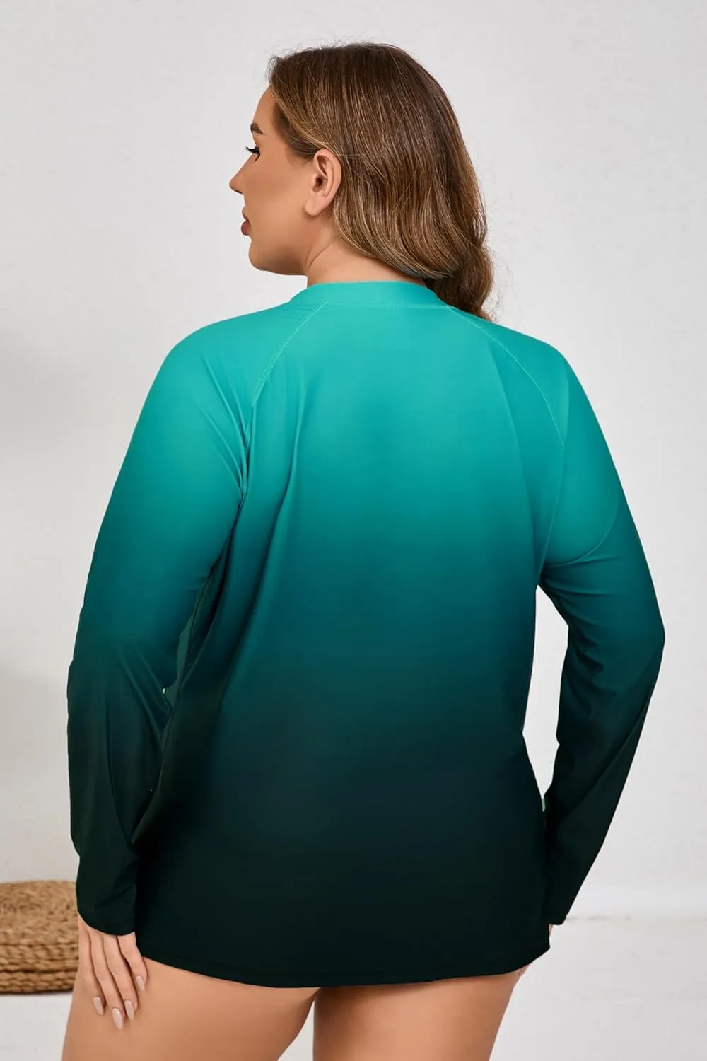Halcurt Women's Plus Size Long Sleeve Rash Guard Shirts Full Zip Swim Top UPF50  Loose Fit Quick Dry Swimsuit