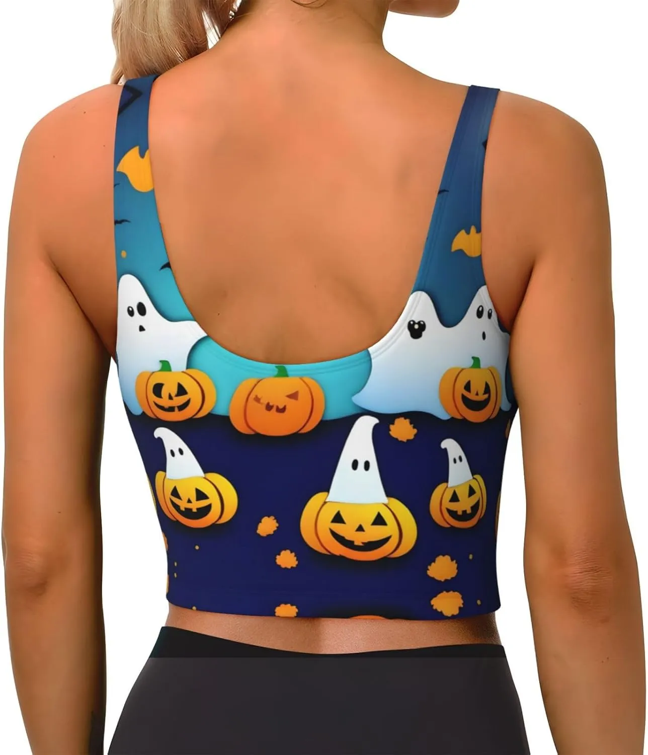 Halloween Ghost Women's Sexy Sports Vest Sleeveless Athletic Gym T-Shirts Vest U-Shaped Back Quick Dry Top