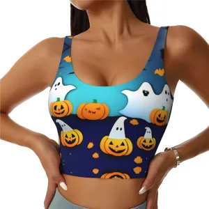 Halloween Ghost Women's Sexy Sports Vest Sleeveless Athletic Gym T-Shirts Vest U-Shaped Back Quick Dry Top