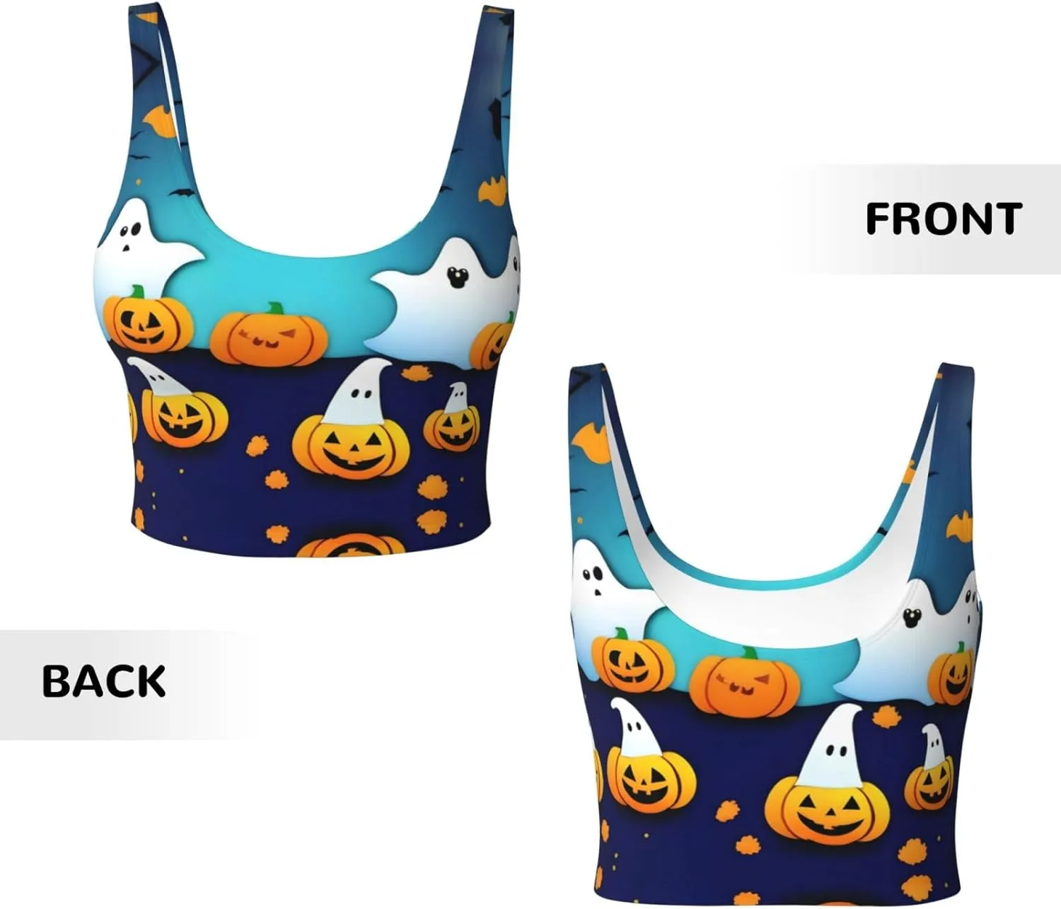 Halloween Ghost Women's Sexy Sports Vest Sleeveless Athletic Gym T-Shirts Vest U-Shaped Back Quick Dry Top