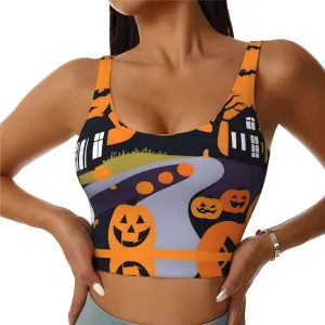 Halloween Pumpkins Women's Sexy Sports Vest Sleeveless Athletic Gym T-Shirts Vest U-Shaped Back Quick Dry Top
