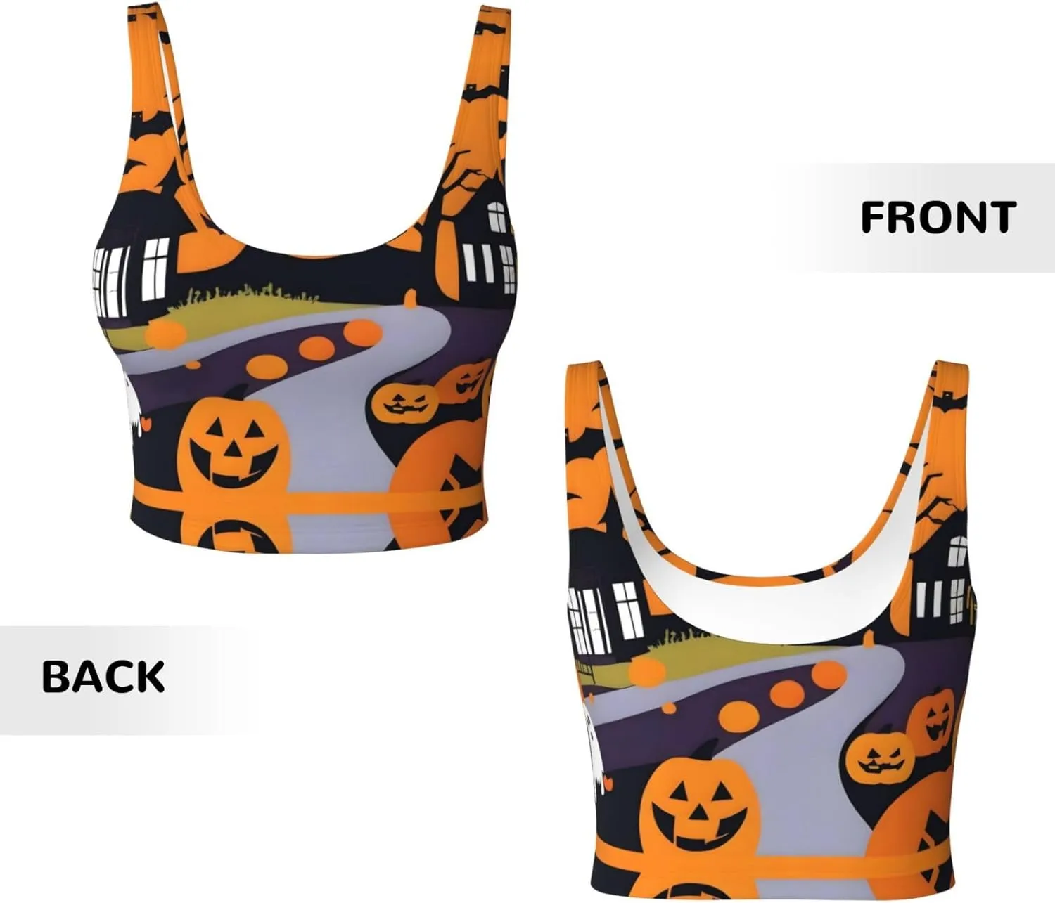 Halloween Pumpkins Women's Sexy Sports Vest Sleeveless Athletic Gym T-Shirts Vest U-Shaped Back Quick Dry Top