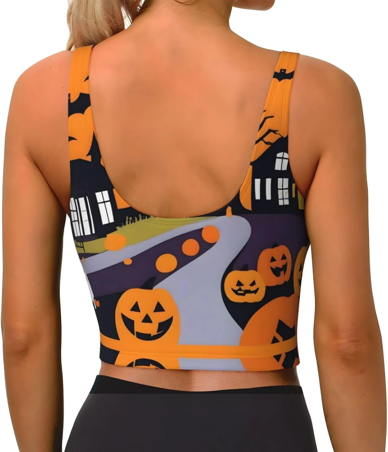 Halloween Pumpkins Women's Sexy Sports Vest Sleeveless Athletic Gym T-Shirts Vest U-Shaped Back Quick Dry Top