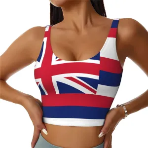Hawaii Flag Women's Sexy Sports Vest Sleeveless Athletic Gym T-Shirts Vest U-Shaped Back Quick Dry Top