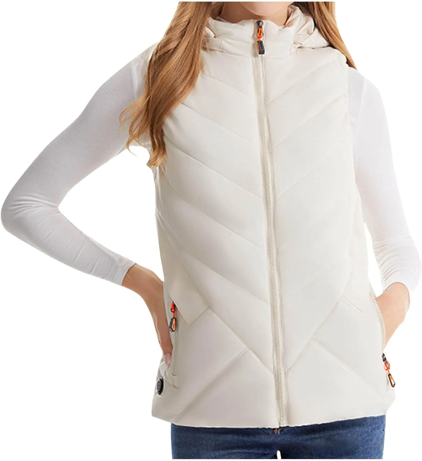 Heated Vest for Women Winter Warm Sleeveless Puffer Jackets Full Zip Quilted Down Gilet Coat Heated Coats