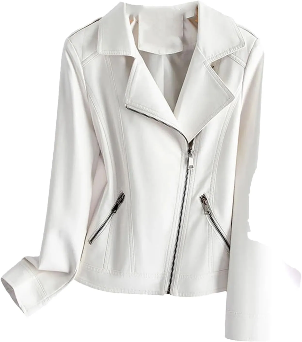 Hgvcfcv Women Split Sheepskin Jackets Zipper Women Short Moto Biker Jackets Casual Leather Coats