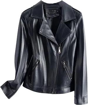 Hgvcfcv Women Split Sheepskin Jackets Zipper Women Short Moto Biker Jackets Casual Leather Coats