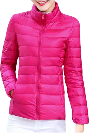 hlysgo Womens Winter Lightweight Puffer Jacket Coat Long Sleeve Short Warm Quilted Jacket Zip Up Down Jackets with Pocket