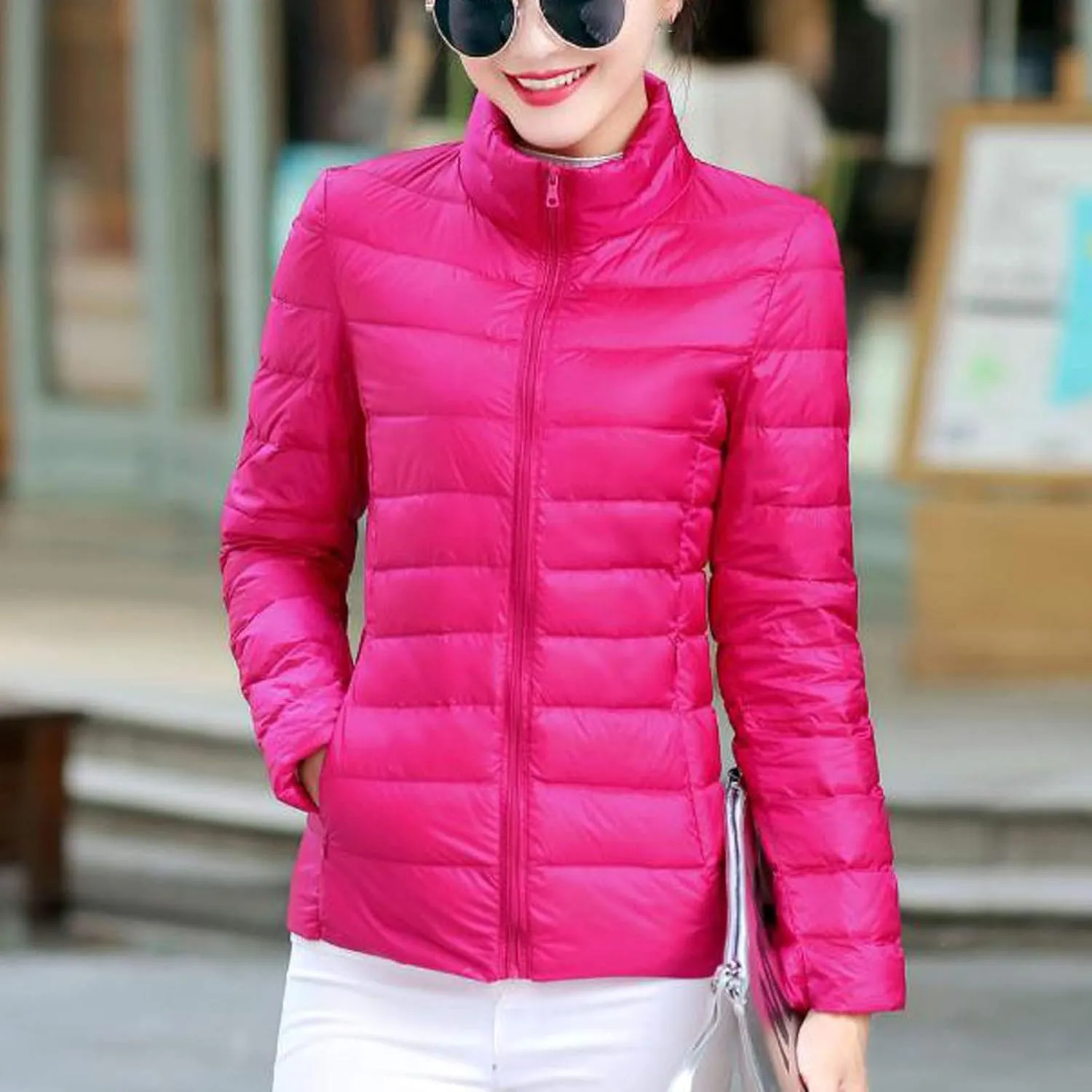 hlysgo Womens Winter Lightweight Puffer Jacket Coat Long Sleeve Short Warm Quilted Jacket Zip Up Down Jackets with Pocket