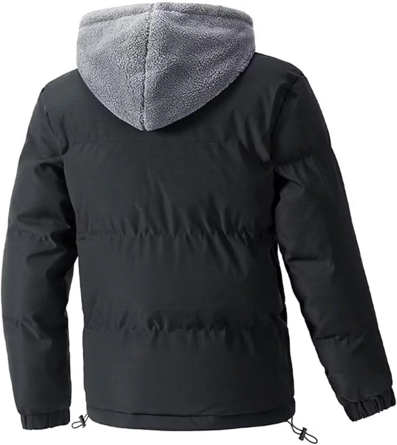 Hooded Puffer Jacket Men Quilted Thick Jacket Winter Fleece Hoodies Zip Up Button Down Coat Bomber Jacket Outerwear
