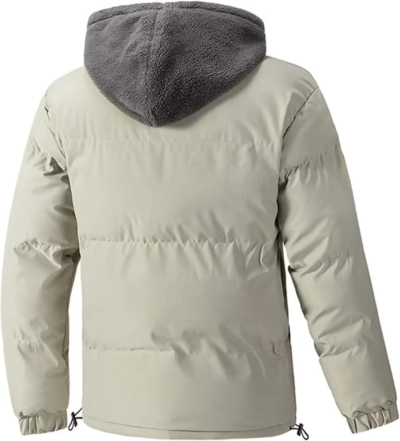 Hooded Puffer Jacket Men Quilted Thick Jacket Winter Fleece Hoodies Zip Up Button Down Coat Bomber Jacket Outerwear