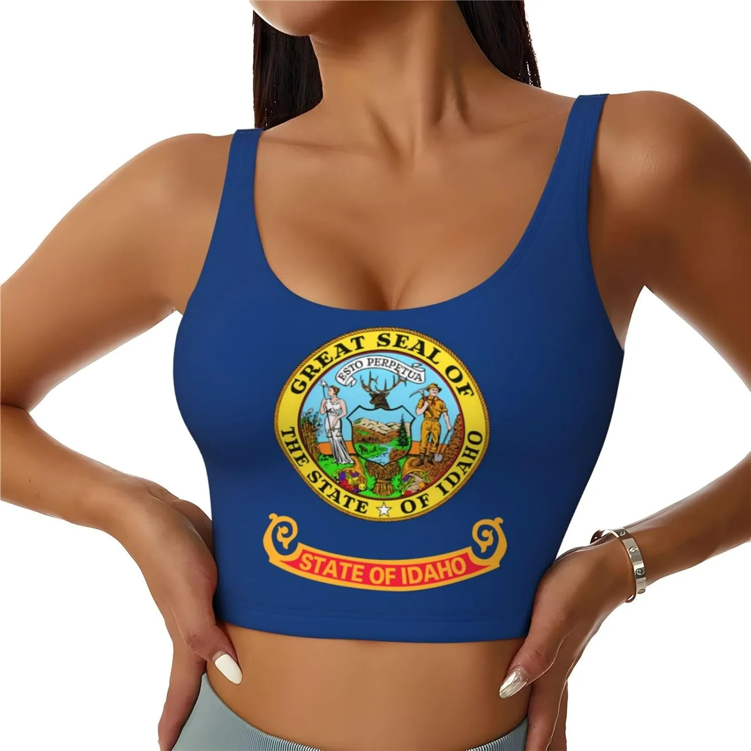 Idaho State Flag Women's Sexy Sports Vest Sleeveless Athletic Gym T-Shirts Vest U-Shaped Back Quick Dry Top